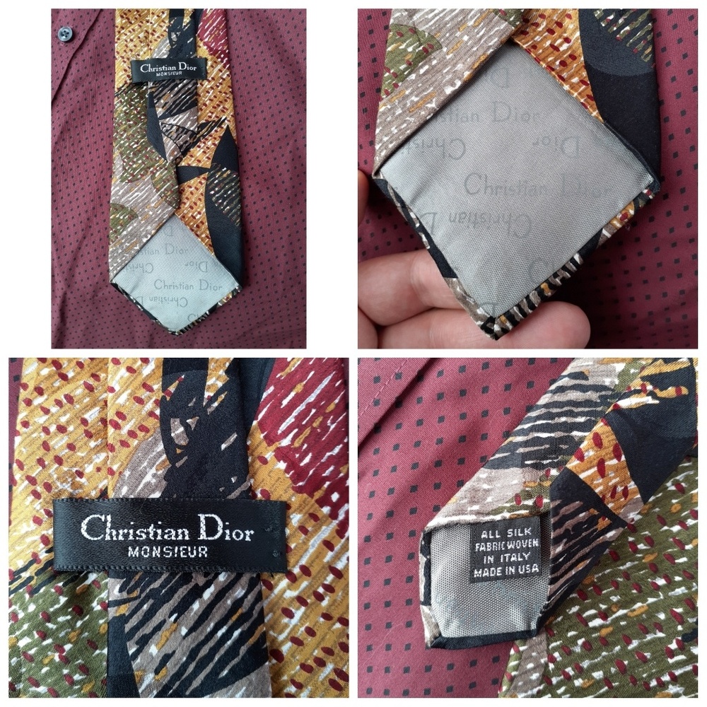 Dior Vintage Trending Italian Silk Tie Leaves - Picture 8 of 8